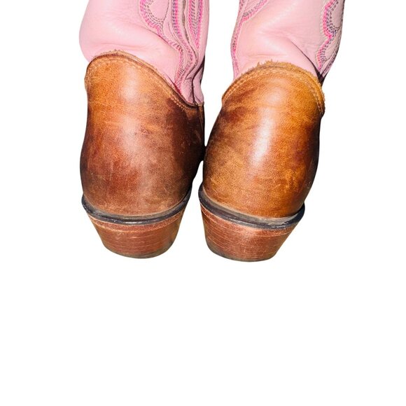 JUSTIN L2667 PINK TAN LEATHER SQUARE TOE COWBOY WESTERN COWGIRL GLAM BOOTS 7.5 - Picture 10 of 14